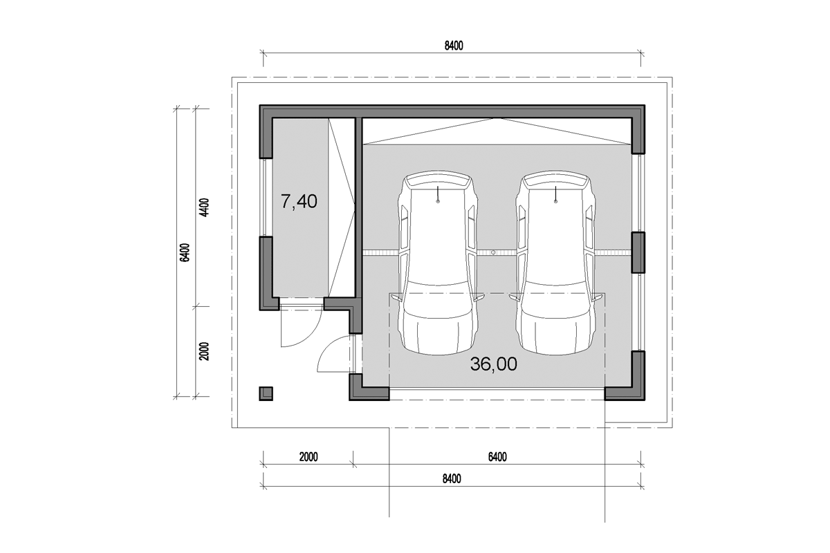 Double garage with side storage  - floor plan - Mirrored