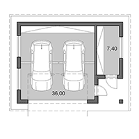 Double garage with side storage - Floor plan in pdf