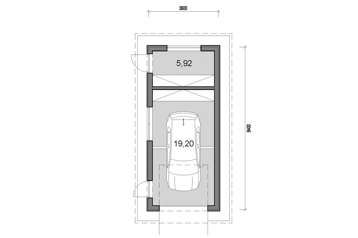 Single garage with storage - floor plan - Mirrored
