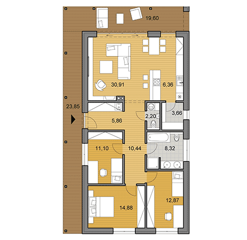 House plan of bungalow - 106 m2