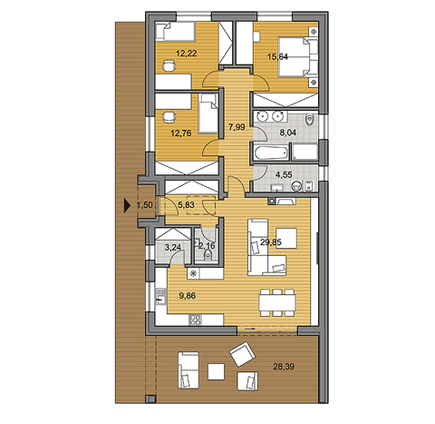 House plan of bungalow - 112 m2