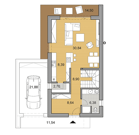 House plan of I shaped double storey house of 125 m2