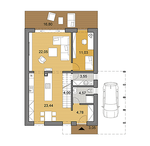 House plan of family house offering 141 m2