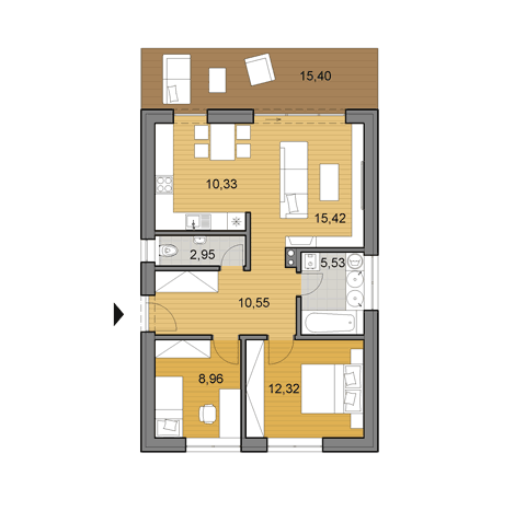 House plan of bungalow - 66 m2