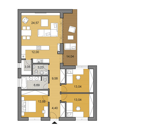 House plan of bungalow - 104 m2