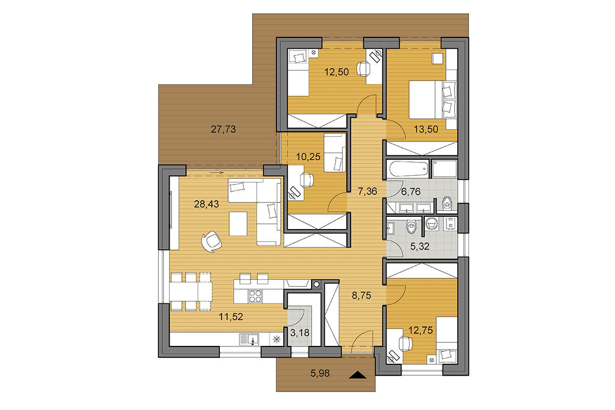 Bungalow L120 - Floor plan - Mirrored
