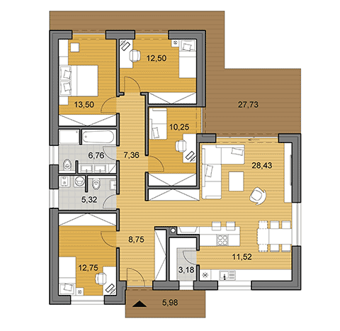 Projekt 5-izbového rodinného domu o ploche 120 m2