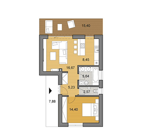Projekt menšieho rodinného domu o ploche 53 m2