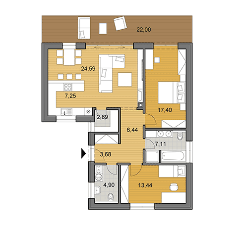 House plan of bungalow - 88 m2