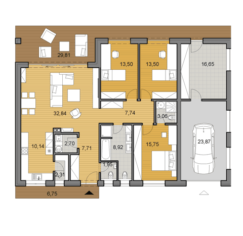 House plan of bungalow O120G