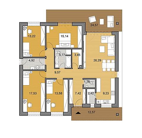 House plan of bungalow O130 - floor plan