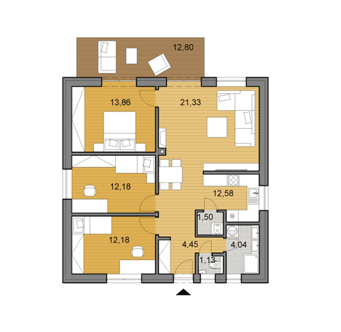 Projekt menšieho rodinného domu o ploche 83 m2