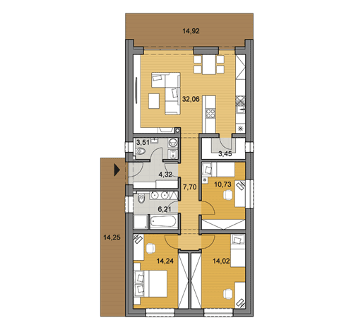 House plan of bungalow - 96 m2