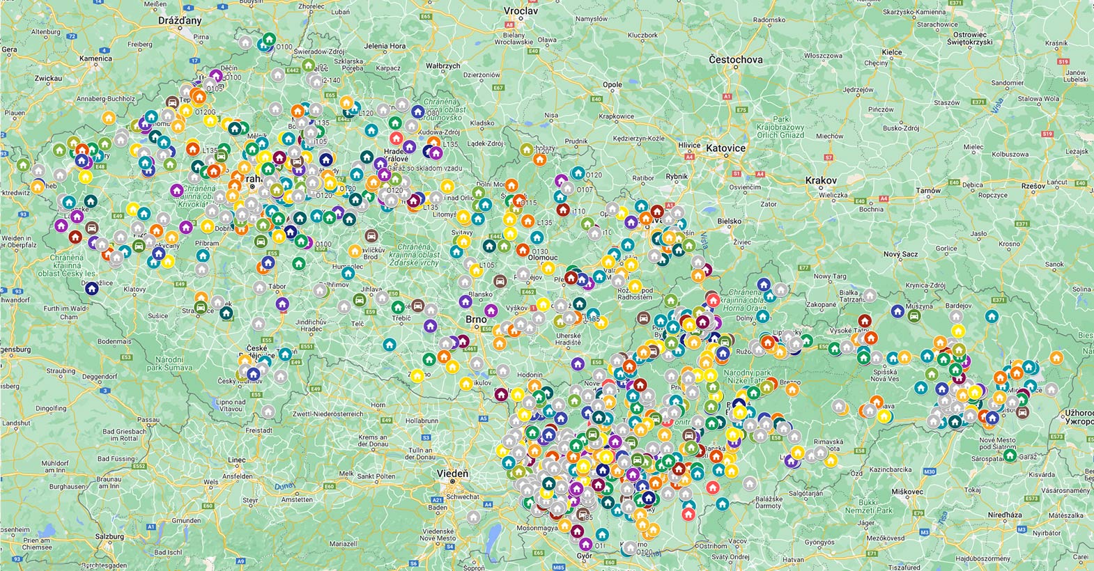 Mapa našich projektov v rámci Slovenska a v Čechách