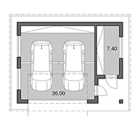 Projekt dvojgaráže s bočným skladom - Pôdorys