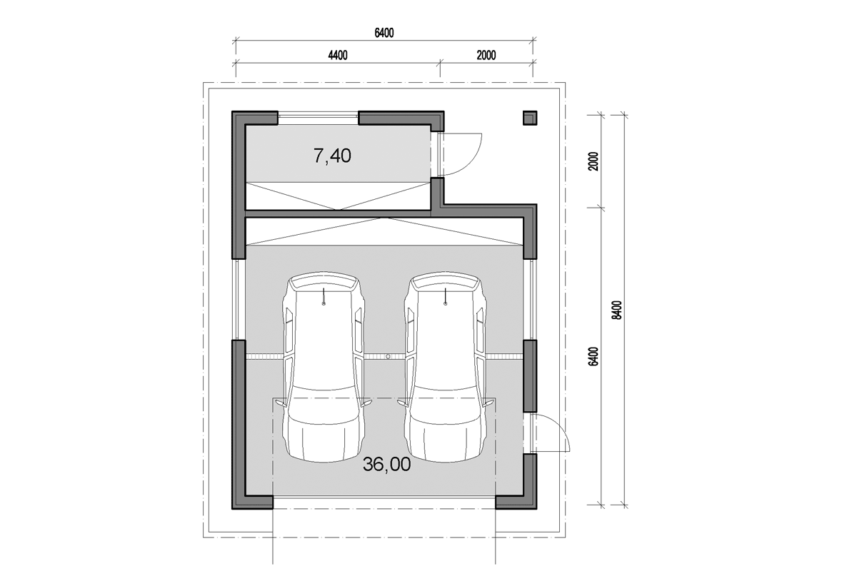 Double garage with back storage - floor plan