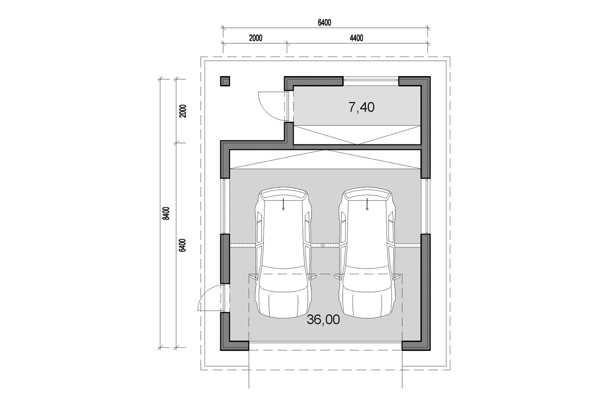 Double garage with back storage - floor plan - Mirrored