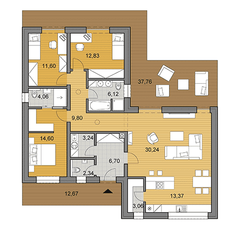 Projekt rodinného domu - L118 - Pôdorys