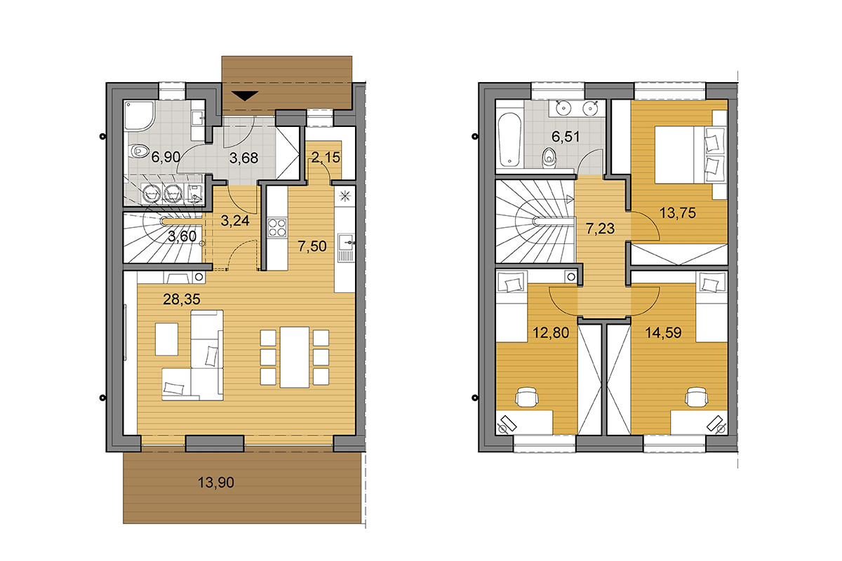 Projekt dvojdomu DD100 - Pôdorys - Zrkadlený