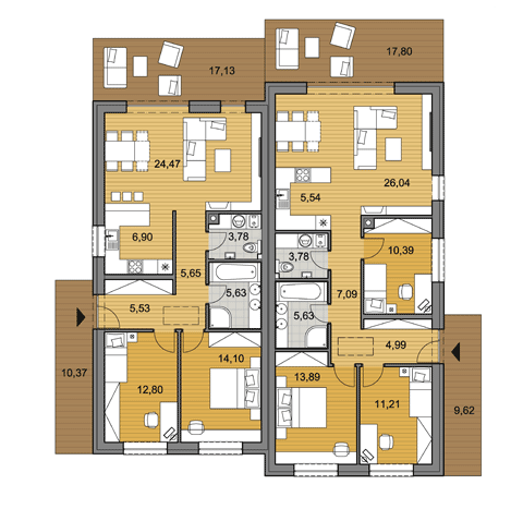 Projekt 3 a 4-izbového dvojdomu