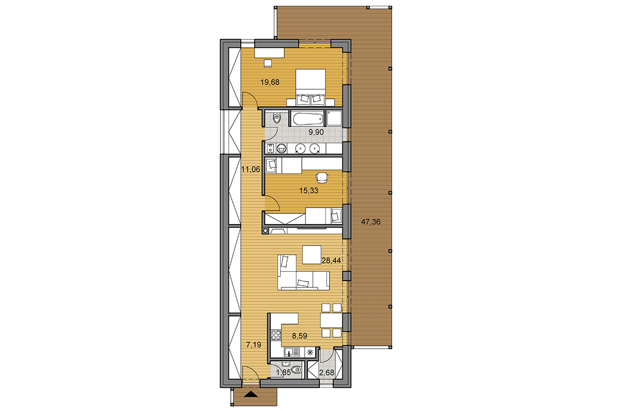 Bungalow i100 - Floor plan - Mirrored