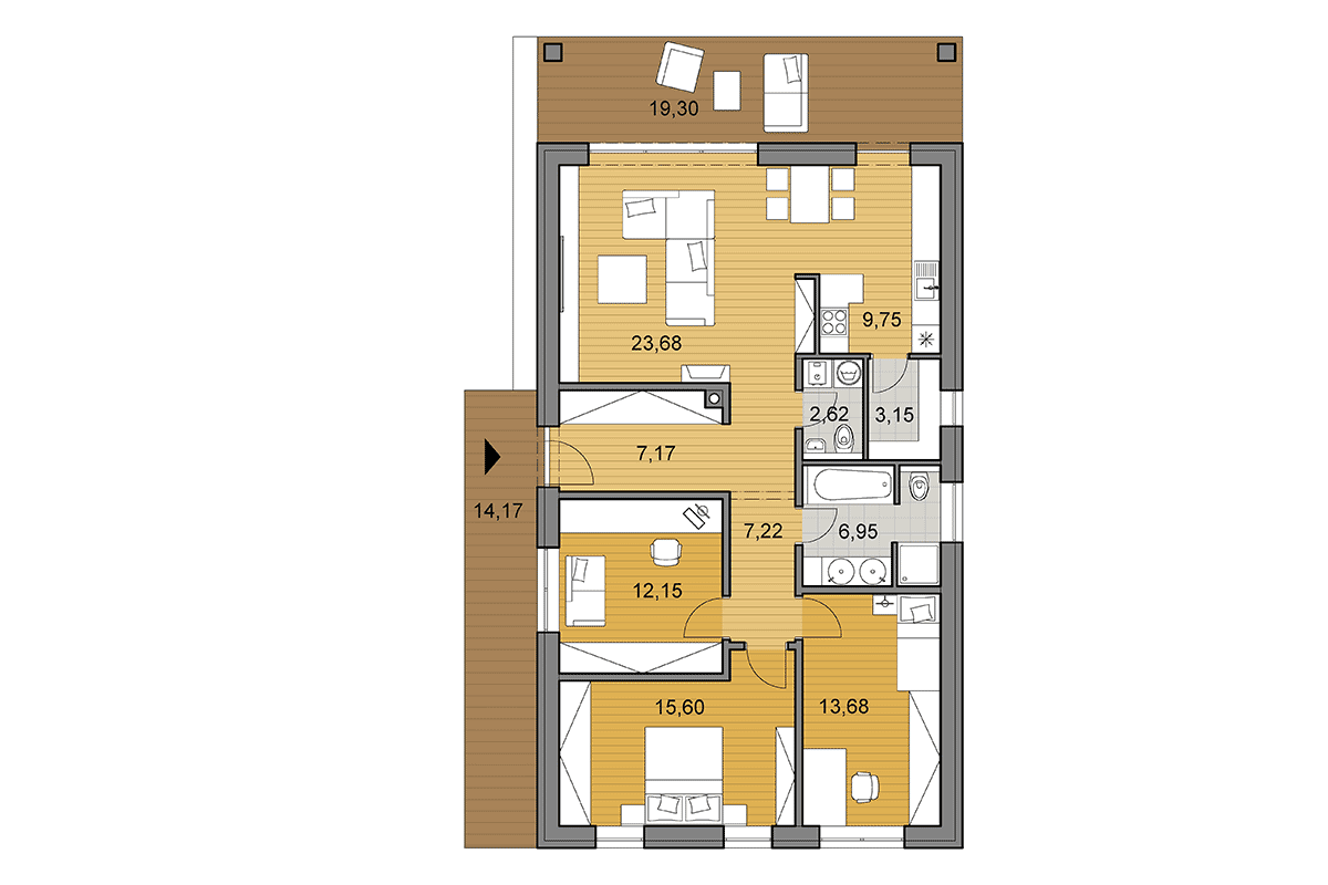 Bungalow i102 - Floor plan - Mirrored