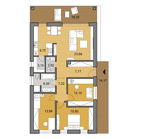 Projekt bungalovu - I102 - pôdorys