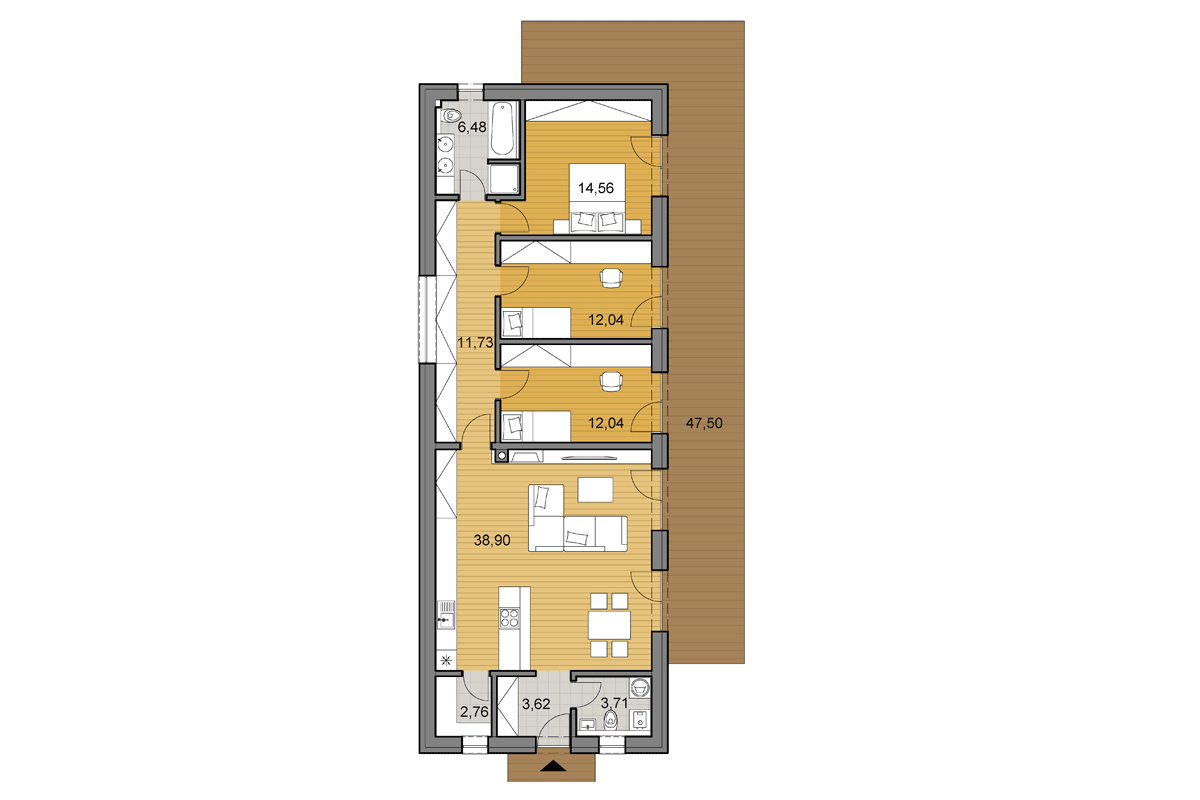 Bungalow i106 - Floor plan - Mirrored