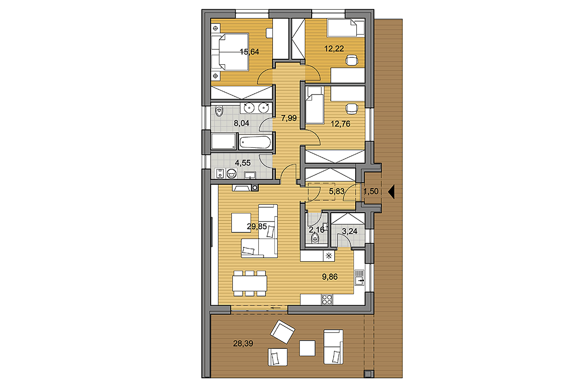 Bungalow i110 - Floor plan - Mirrored