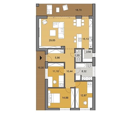 Projekt úzkeho rodinného domu o ploche 114 m2