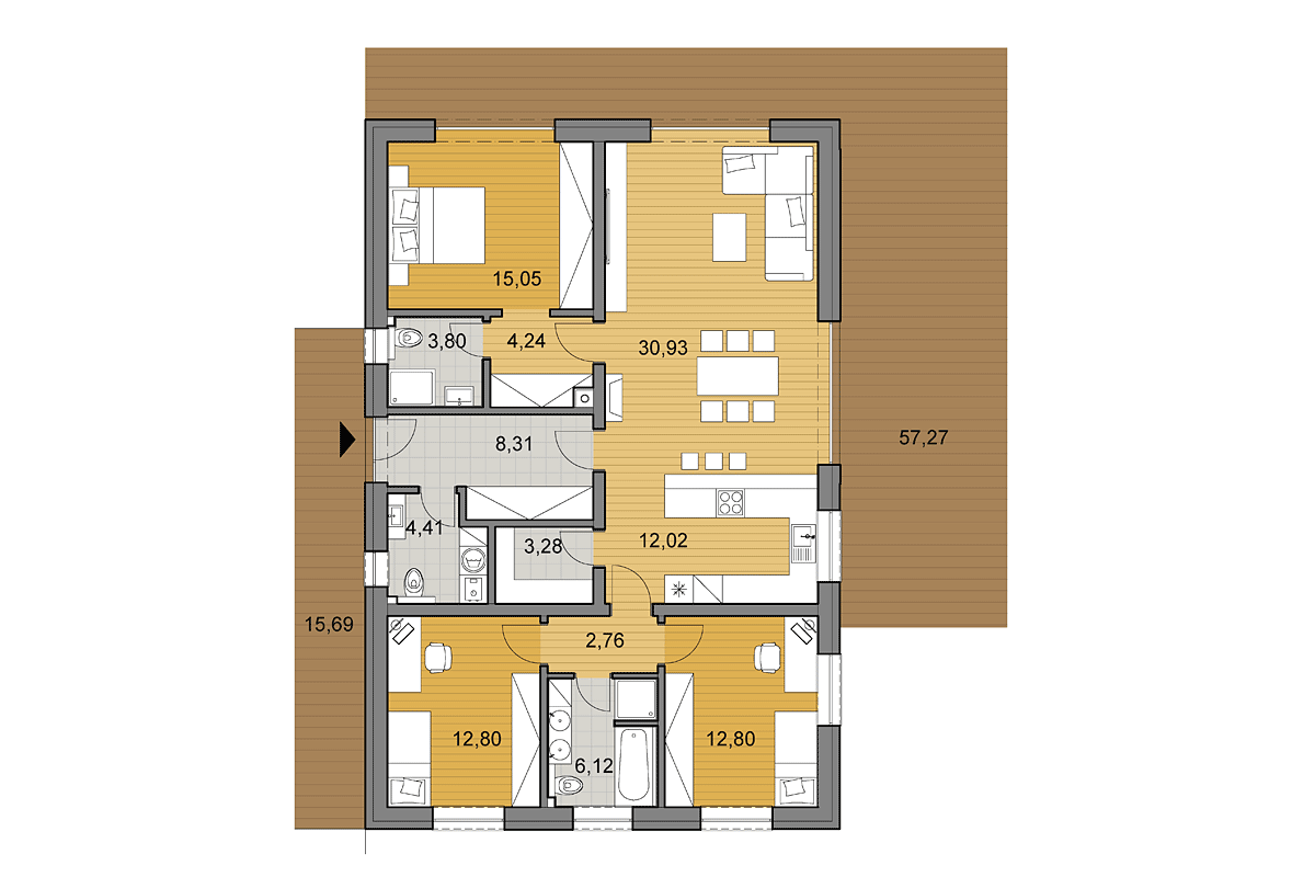 Projekt domu i116 - Pôdorys - Zrkadlený