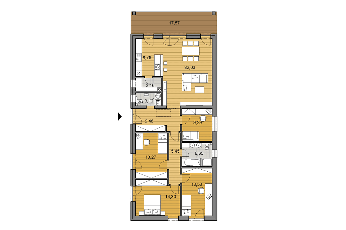 Bungalow i119 - Floor plan - Mirrored