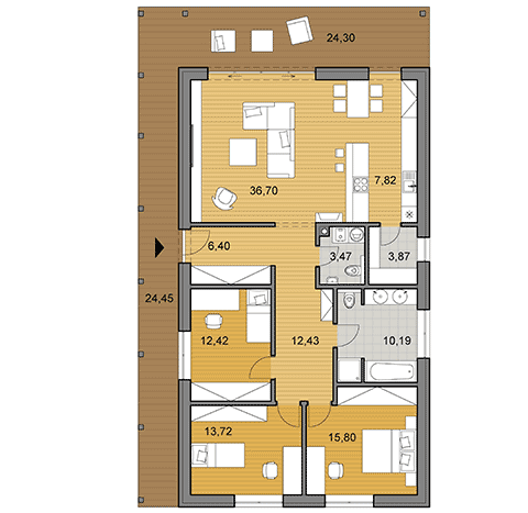 Projekt rodinného domu o ploche 121 m2