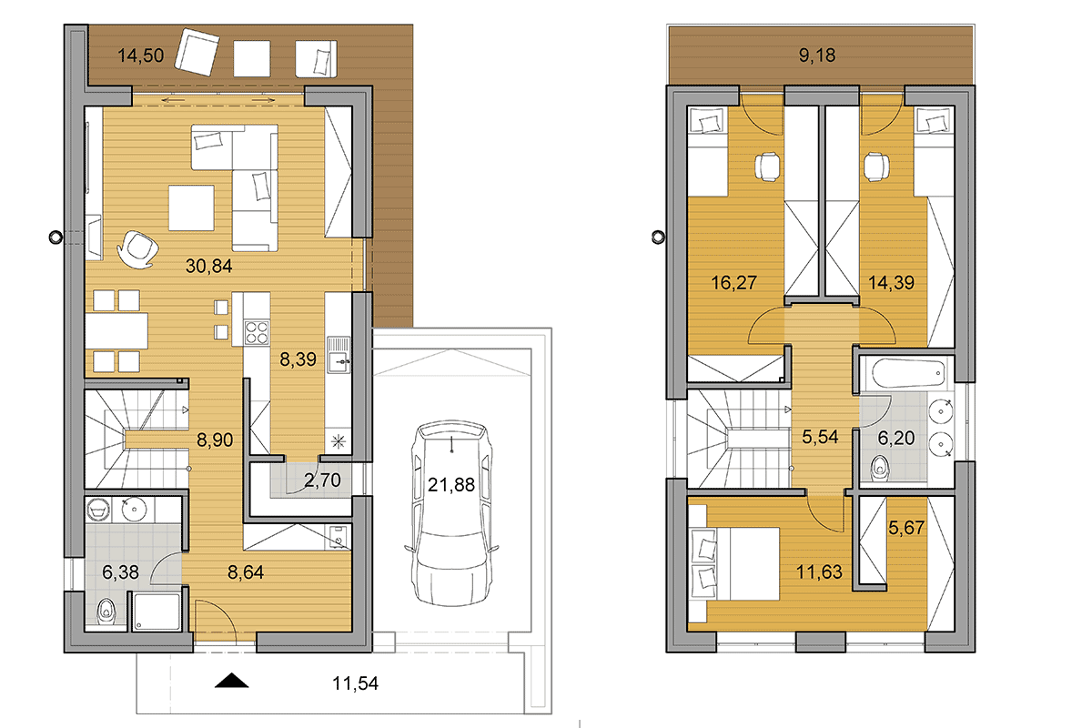 Bungalow i2-120 - Floor plan - Mirrored