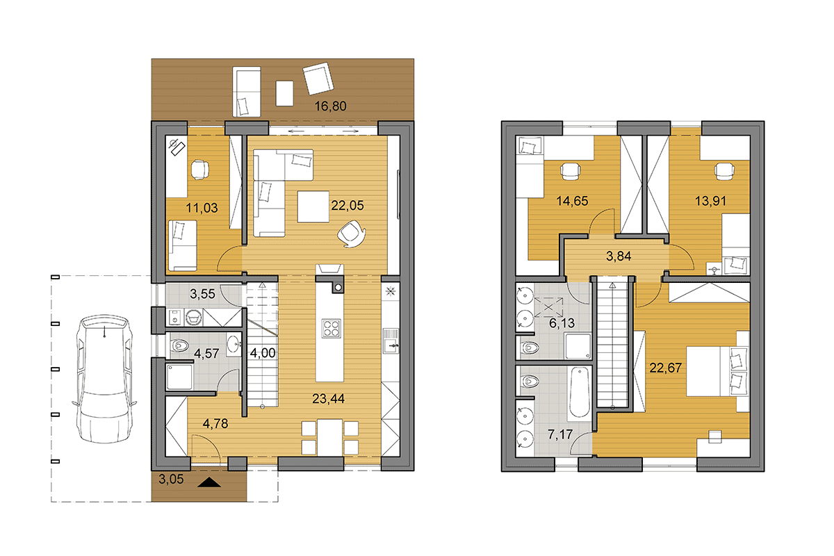 Bungalow i2-140 - Floor plan - Mirrored