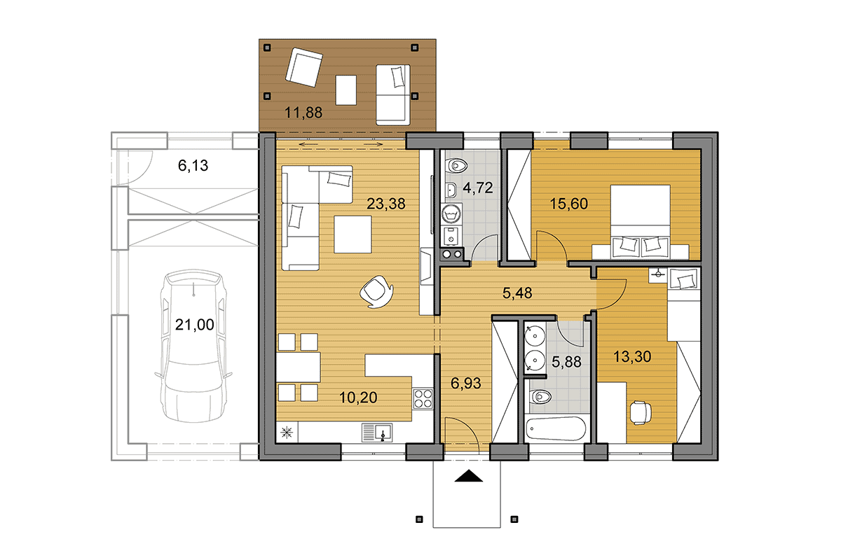 Bungalow i85 - Floor plan - Mirrored