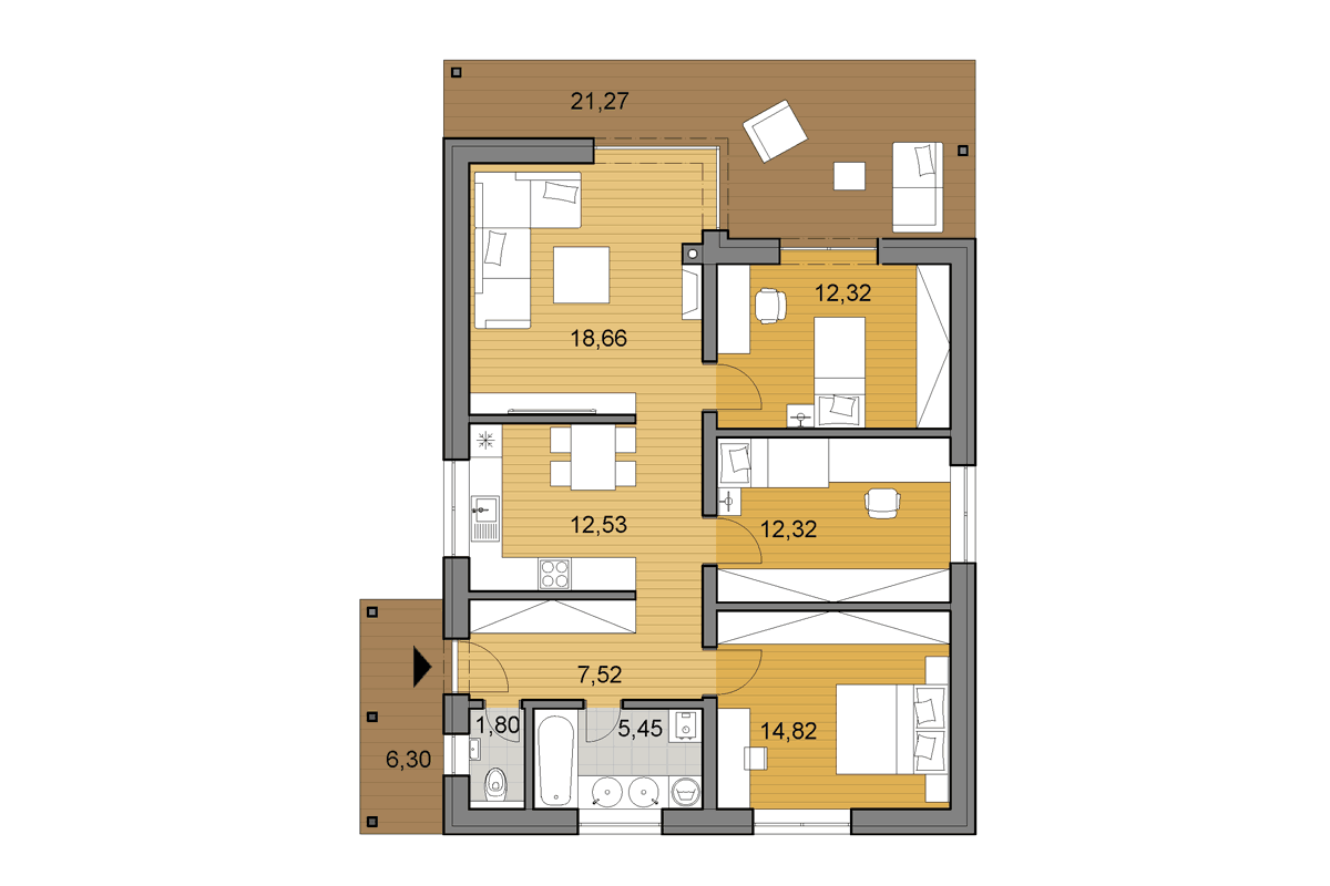 Bungalow i86 - Floor plan - Mirrored