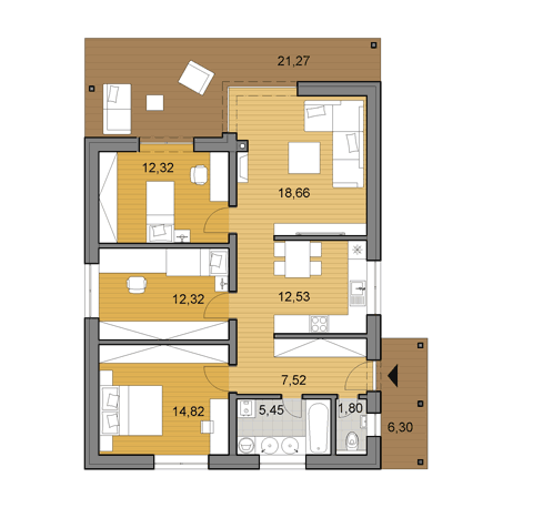 Projekt rodinného domu o ploche 86 m2