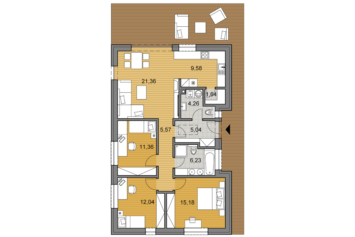 Bungalow i92 - Floor plan - Mirrored