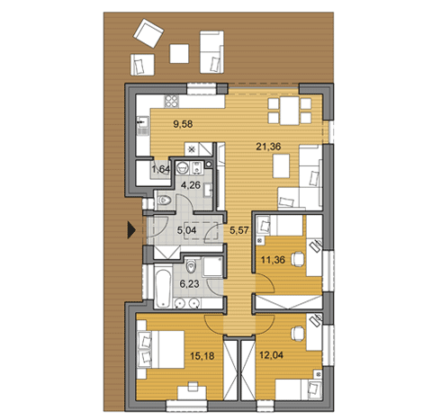 House plan of bungalow - 92 m2