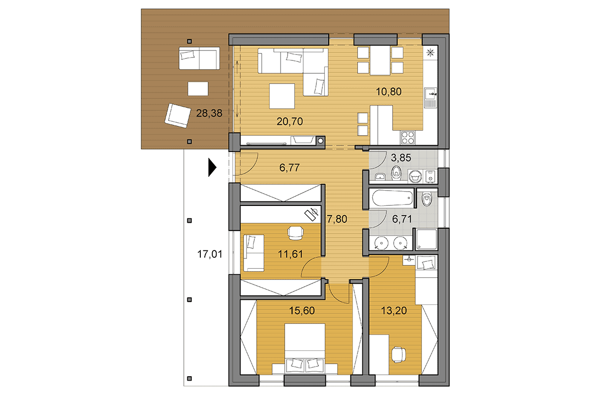 Bungalow i95 - Floor plan - Mirrored