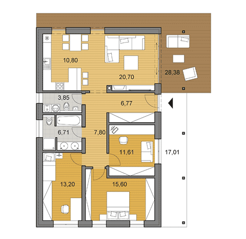 House plan of bungalow - 96 m2