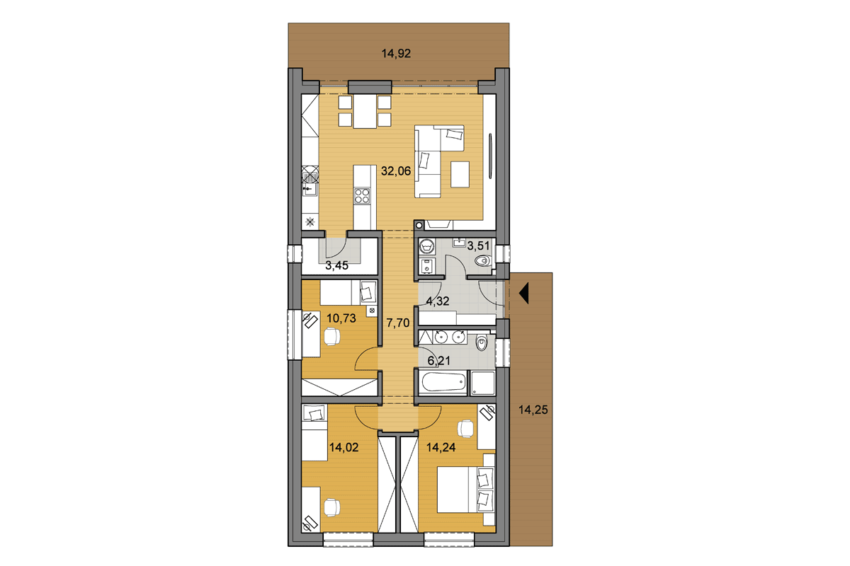 Bungalow i96 - Floor plan - Mirrored