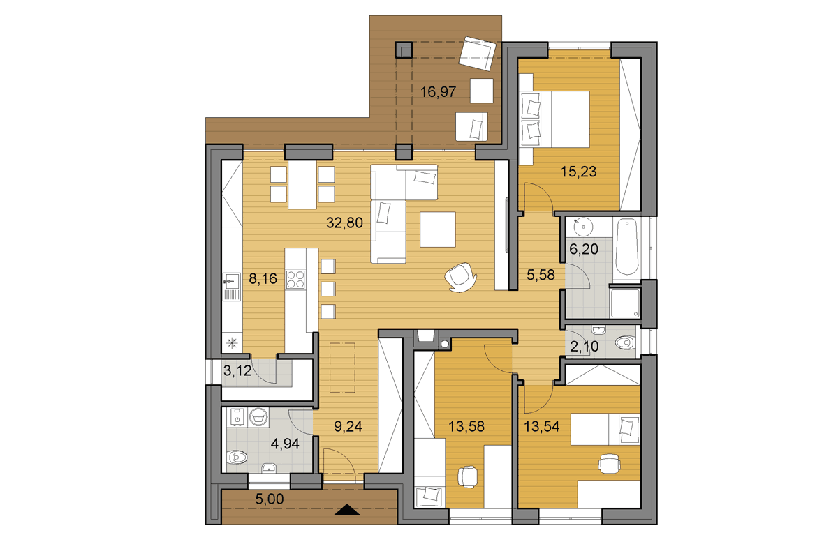 Bungalow L110 - Floor plan - Mirrored