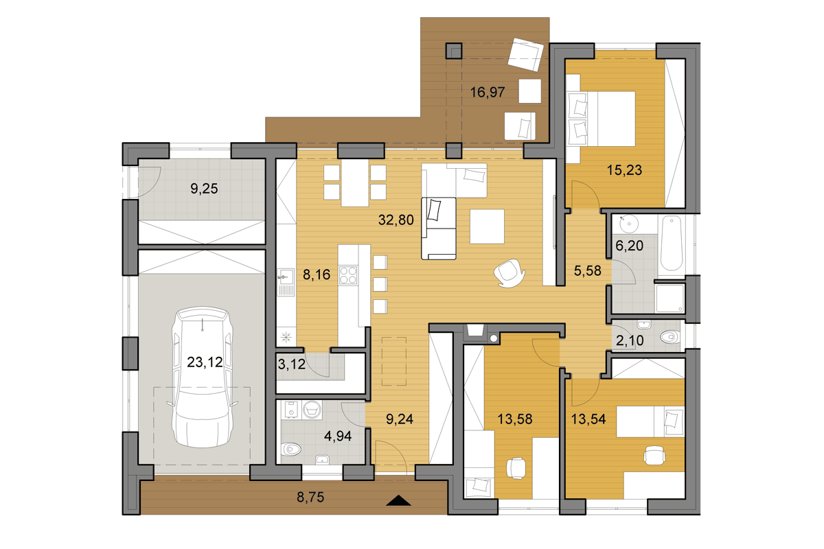 Bungalow L110G - Floor plan - Mirrored