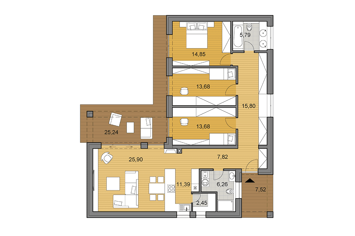 Bungalow L115 - Floor plan - Mirrored