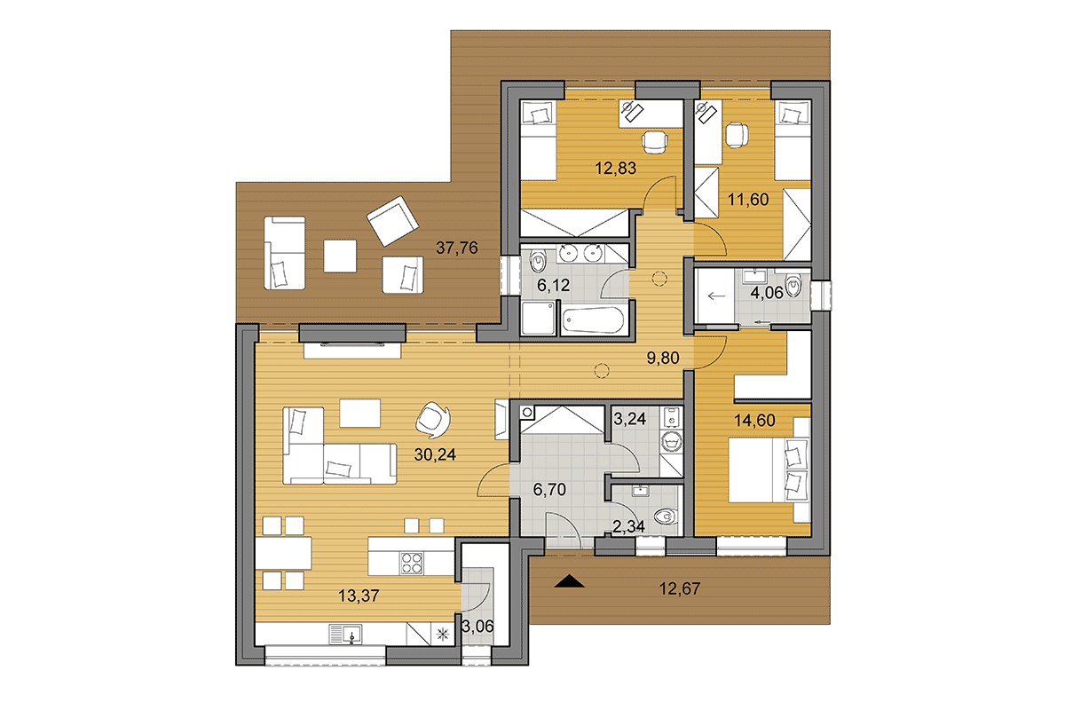 Bungalow L118 - Floor plan - Mirrored