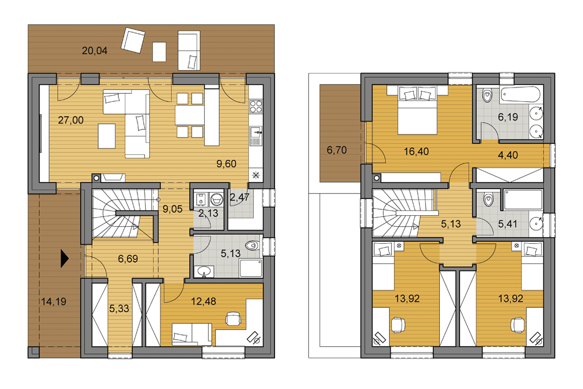 Bungalow L2-145 - Floor plan - Mirrored