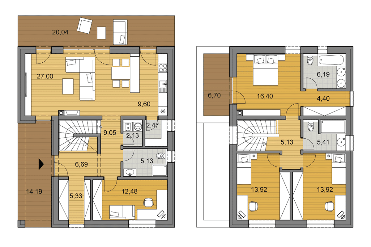 Projekt domu L2-145 - Pôdorys - Zrkadlený