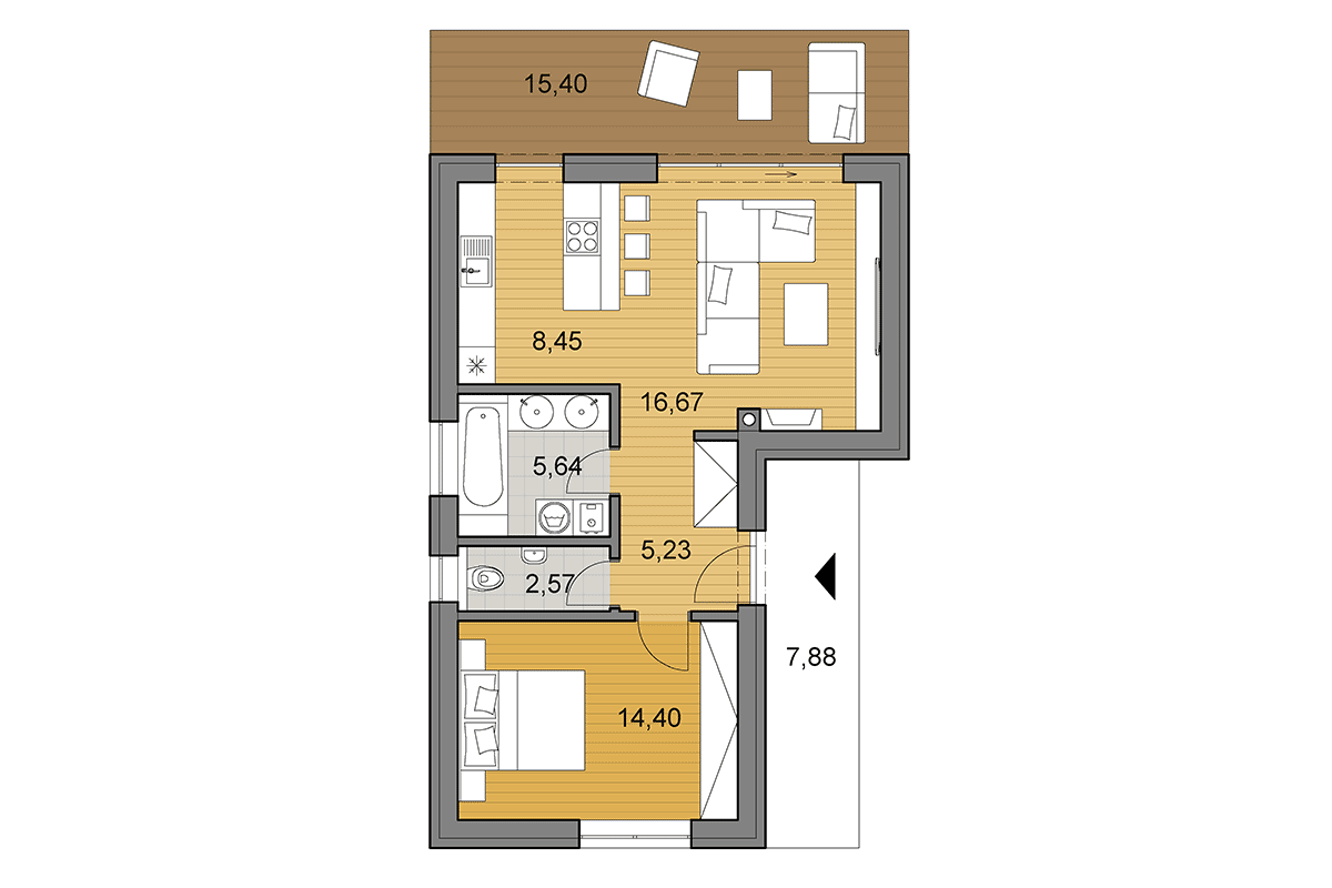 Bungalow L50 - Floor plan - Mirrored